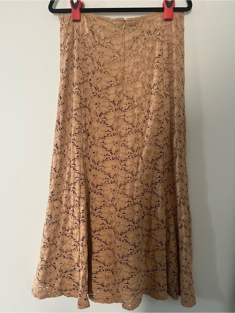 Vintage Tan Floral Lace Midi Skirt 16 Cottagecore Rustic Modest Feminine Fall - Picture 4 of 7